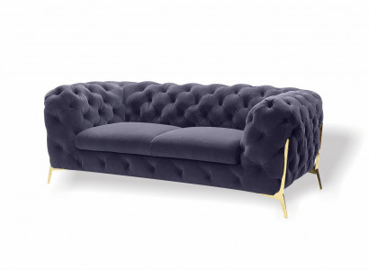 Chesterfield Velvet Designer Sofa 2-Seater Couch Textile Velvet Set Gold Legs